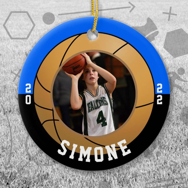 Basketball Blue Black Team Färg Julgransprydnad Keramik (Blue and Black Baseball Let's Go Team Ornament. Celebrate your high school or college athlete.)