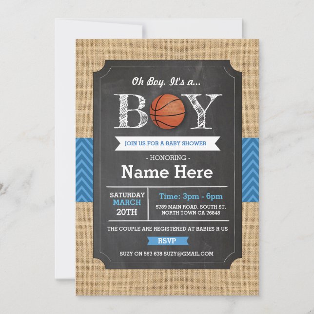 BasketBall Blue Boy Baby Shower Sports Inbjudan (Framsida)