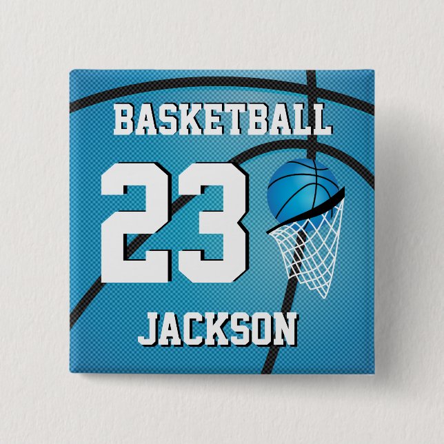 Basketball Blue och White | Anpassa Knapp (Framsida)