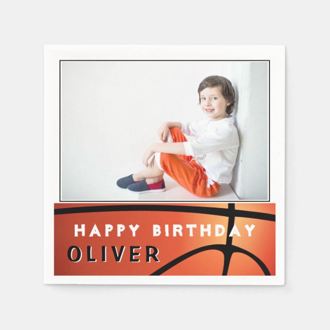 Basketball Boll Boy Birthday Photo Party Pappersservett (Framsidan)