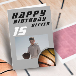 Basketball Boll Boy Photo Grattis på födelsedagen  Kort