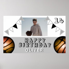Basketball Boll Bunting Flaggor Photo Birthda Poster