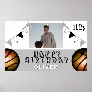Basketball Boll Bunting Flaggor Photo Birthda Poster