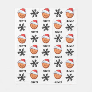 Basketball Boll med rött Santa Hat Snowflake Namn Fleecefilt
