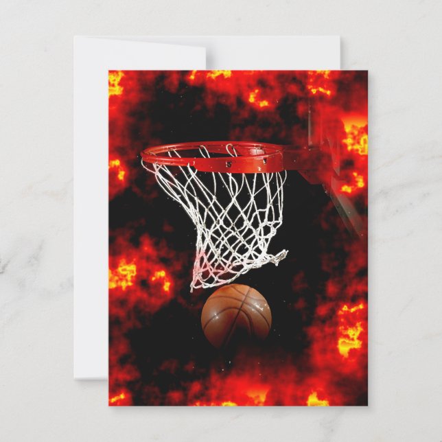 Basketball Boll, Net & Flames-inbjudningar Inbjudningar (Framsida)