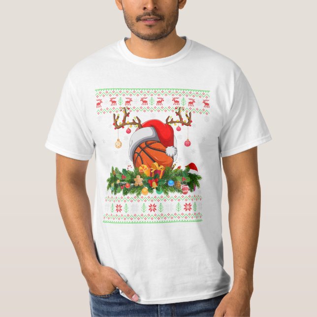 Basketball Boll Raindeer Hat T Shirt (Framsida)
