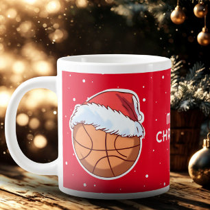 Basketball Boll Red Santa Hat God jul Jumbo Mugg
