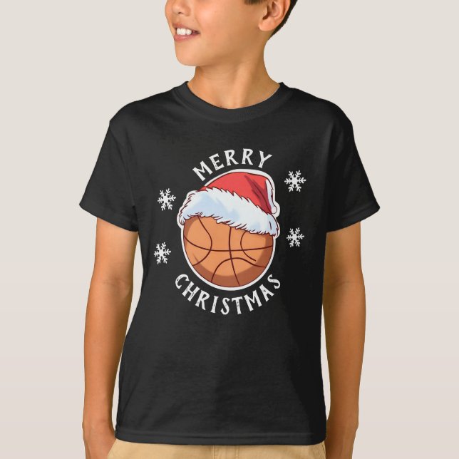 Basketball Boll Red Santa Hat Snowflake-jul T Shirt (Framsida)