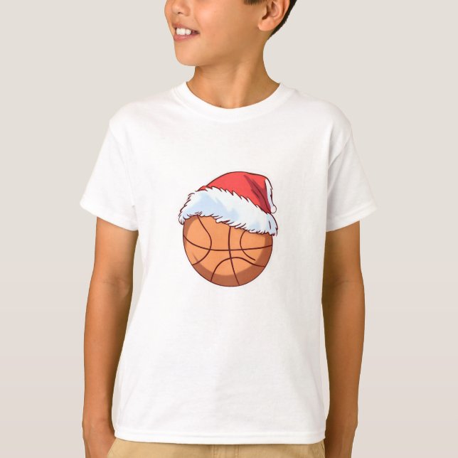 Basketball Boll Red Santa Hat Snowflake-jul T Shirt (Framsida)