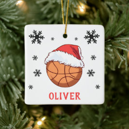 Basketball Boll Santa Hat Snowflake Namn Julgransprydnad Keramik