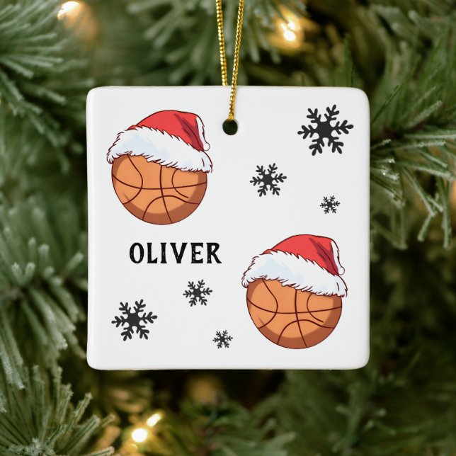 Basketball Boll Santa Hat Snowflake Namn Julgransprydnad Keramik (Träd)