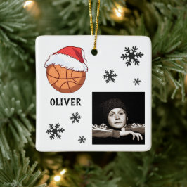 Basketball Boll Santa Hat Snowflake Namn Photo Julgransprydnad Keramik