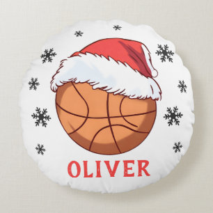 Basketball Boll Santa Hat Snowflake Namn Rund Kudde