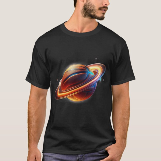 Basketball Boll Saturn Planet, Sporty Futuristiska T Shirt (Framsida)