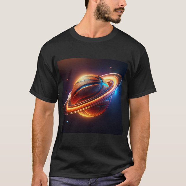 Basketball Boll Saturn Planet, Sporty Futuristiska T Shirt (Framsida)