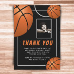 Basketball Boll Sports Birthday Photo Tack Kort<br><div class="desc">Basketball Boll idrottar födelsedagsfoto tack ditt kort. Roligten har texten "Låt oss upp ring" och bollar i basket på svart bakgrund. Lägg till tackkort,  namn och foto.</div>