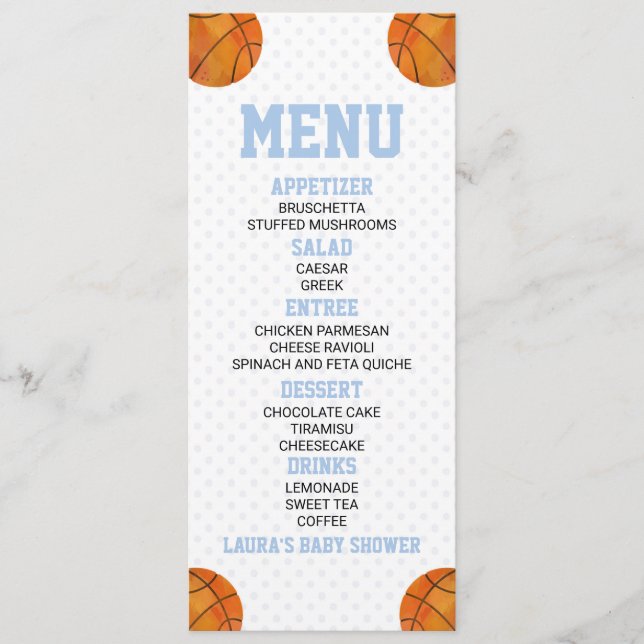 Basketball Boll Sports Blue Baby Shower Food Meny (Framsida)