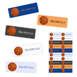 Basketball Boll Sports Namn<br><div class="desc">Modern sportbabylippsetiketter med Namn // Kute och färgstarka barnsetiketter med namn - ett underbart sätt att anpassa barnens anteckningsböcker, leksak, skor, ryggsäckar, kläder och allt annat som lämnar huset. Den här enkla och söta designen har en basket på bakgrunden i olika färg - blått, svart, vitt och orange. Underbar för...</div>