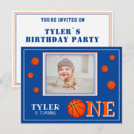 Basketball Boll Sports One 1st Birthday Photo Inbjudan Vykort