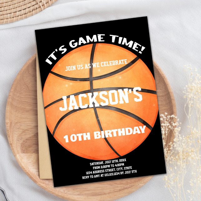 Basketball Boll White-inbjudningar till Fullt Blac Inbjudningar (Full Ball Black Basketball Ball White Invitations)