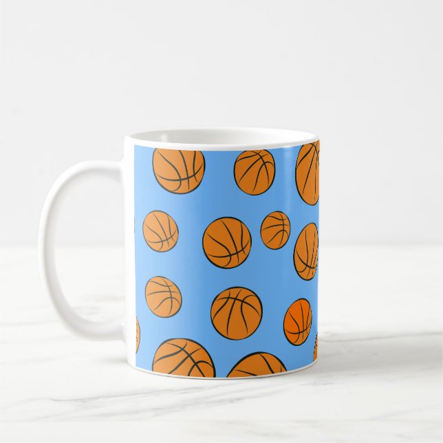 Basketball Bollar Mönster på Blue Background Kaffemugg (Vänster)