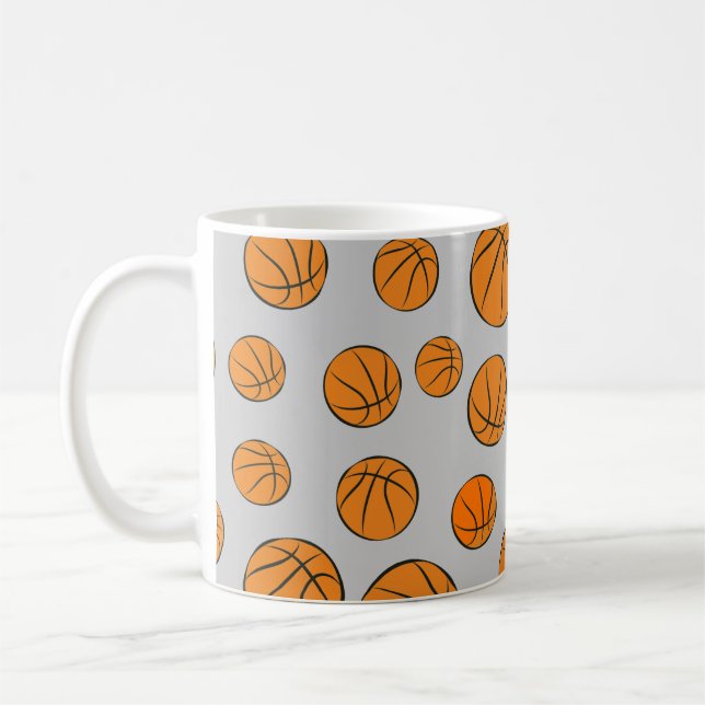 Basketball Bollar Mönster på Grått-bakgrunden Kaffemugg (Vänster)