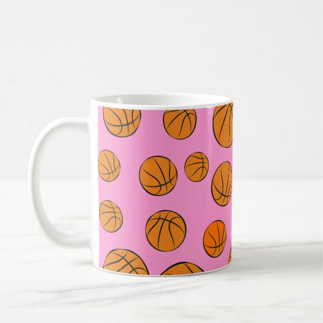 Basketball Bollar Mönster på Rosa-bakgrunden Kaffemugg (Vänster)