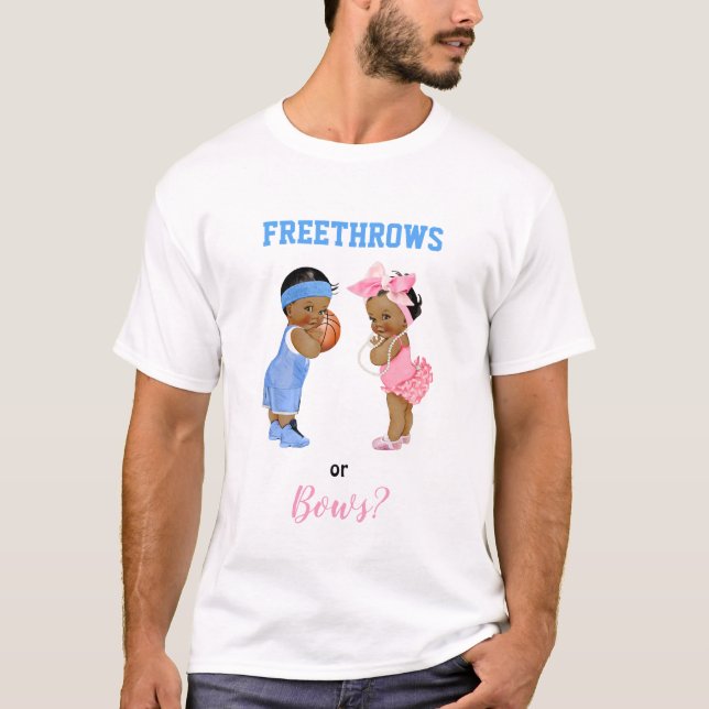 Basketball Bows Spädbarn Boy Gender Reveal T Shirt (Framsida)