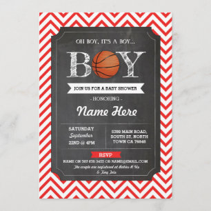 BasketBall Boy Baby Shower Red Chalk Sports Inbjud Inbjudningar