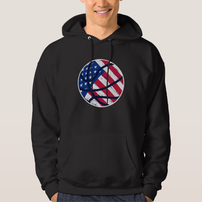 Basketball Boy Kids Patriotic USA American Flag 4t Hoodie (Framsida)