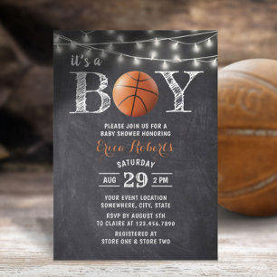 Basketball Boy Rustic Chalkboard Baby Shower Inbjudningar