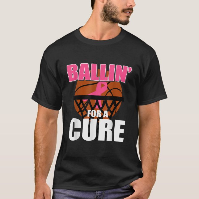 Basketball Breast Cancer Awareness Month Rosa Ribb T Shirt (Framsida)