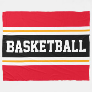 BASKETBALL Bright Red Black Gult Tävla Rand Fleecefilt