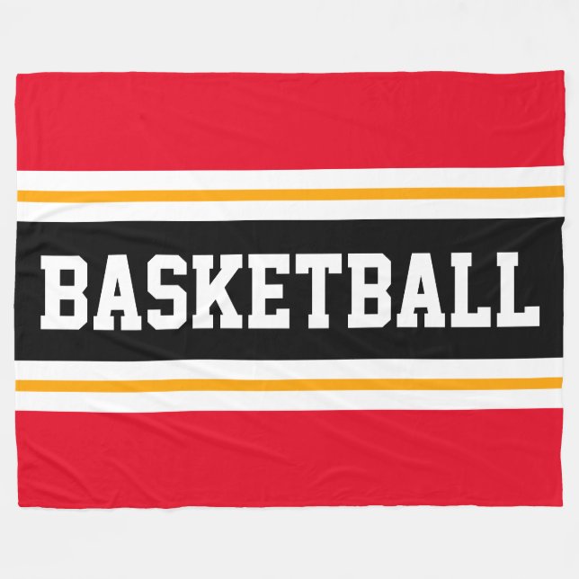 BASKETBALL Bright Red Black Gult Tävla Rand Fleecefilt (Framsidan (Horisontell))