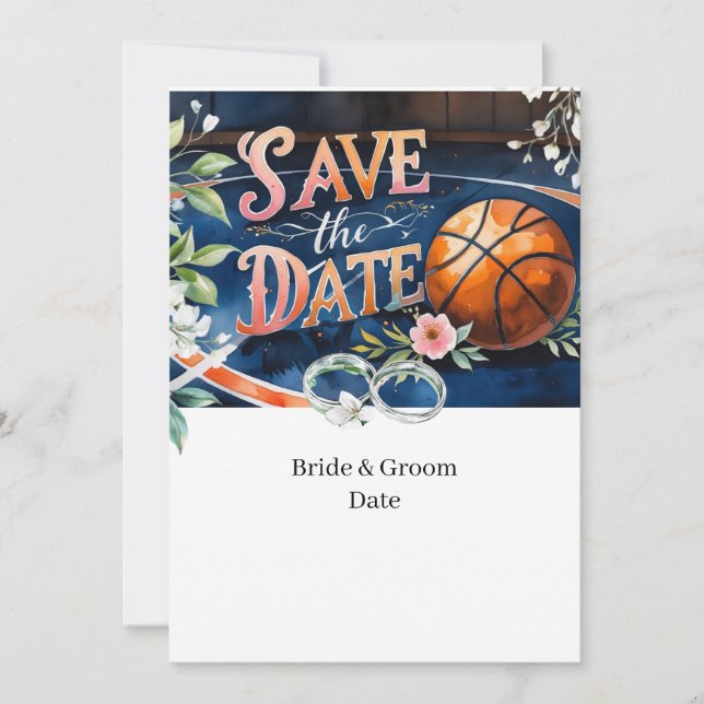Basketball bröllop spara datum inbjudningar (Framsida)