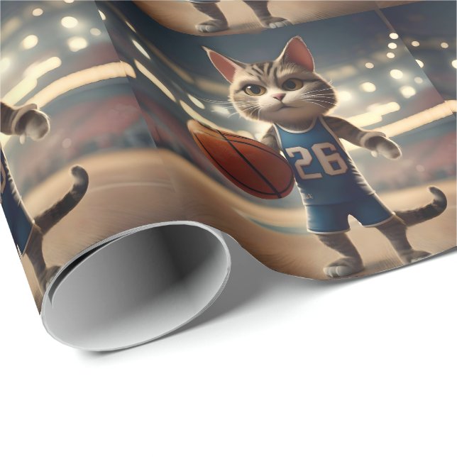 Basketball Cat Presentpapper (Rullad Hörn)