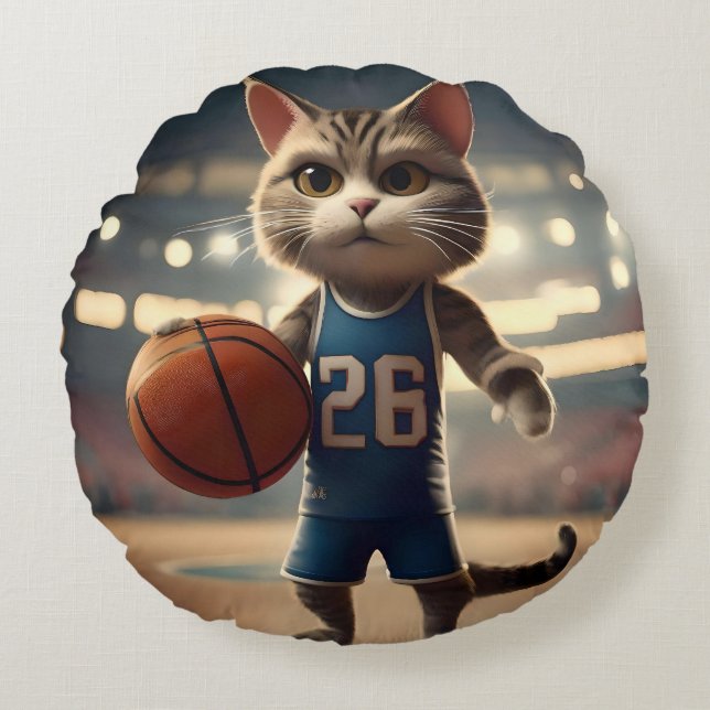 Basketball Cat Rund Kudde (Framsidan)
