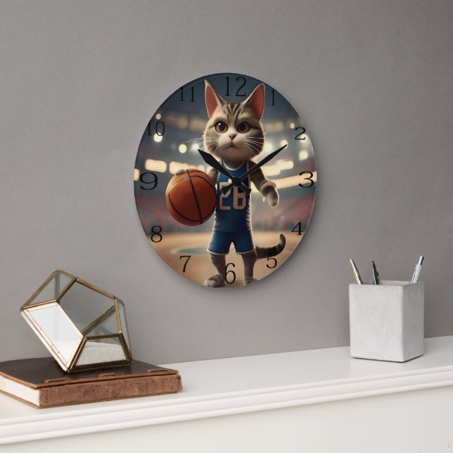 Basketball Cat Stor Klocka (Kontor)
