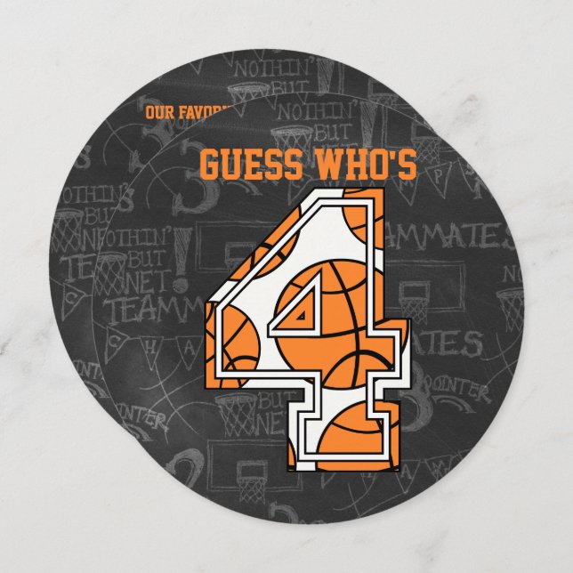 Basketball Chalkboard 4e födelsedagen Party Inbjudningar (Fram/baksida)