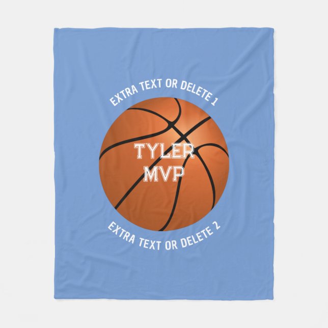 Basketball Child's Namn MVP/Number Extra Text Blue Fleecefilt (Framsidan)