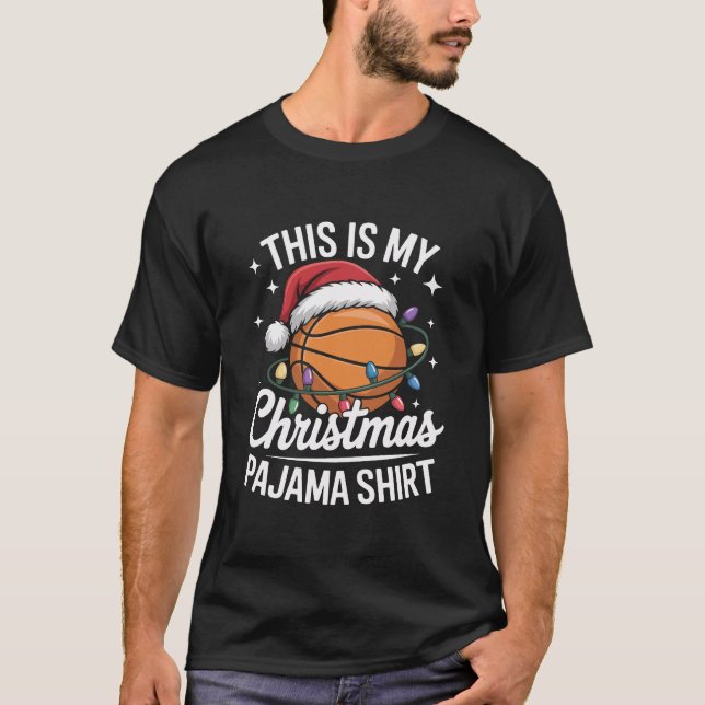 Basketball Christmas Pajama Shirt Holiday Lights T (Framsida)