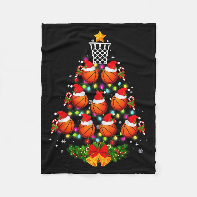 Basketball Christmas Tree Lights Red Santa Hat Xma Fleecefilt (Framsidan)