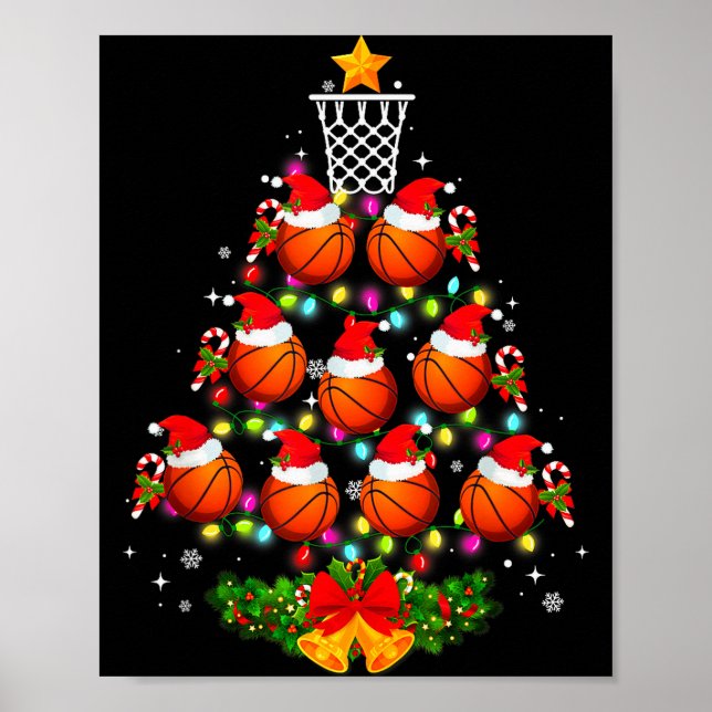 Basketball Christmas Tree Lights Red Santa Hat Xma Poster (Framsidan)