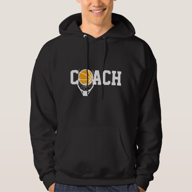 Basketball Coach Basket & Boll Typography Sports Hoodie (Framsida)