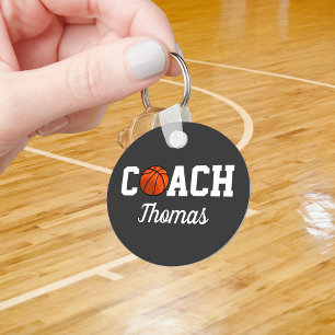 Basketball Coach Namn Boll Typography Personlig Nyckelring