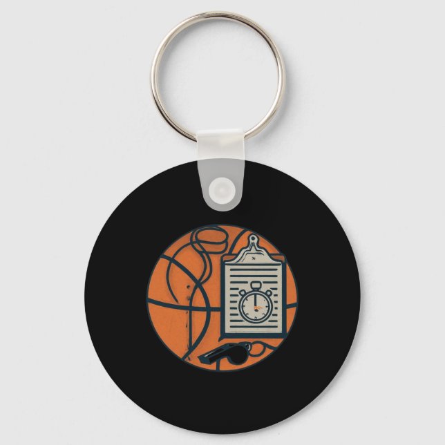 Basketball Coach Whistle Clipboard Stopwatch Nyckelring (Framsida)