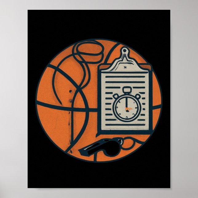 Basketball Coach Whistle Clipboard Stopwatch Poster (Framsidan)