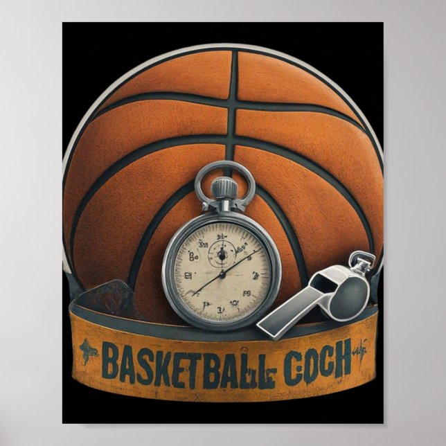 Basketball Coach Whistle Stopwatch Poster (Framsidan)