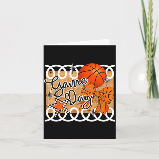 Basketball Coquette Bow Game Day Women Girl  Kort (Framsida)