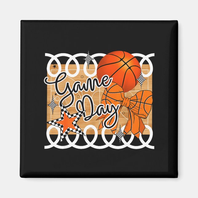 Basketball Coquette Bow Game Day Women Girl  Magnet (Framsidan)